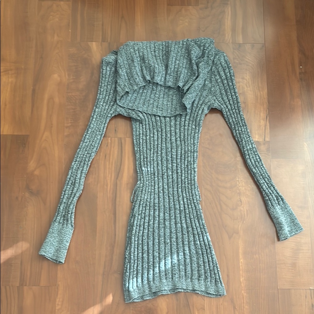 Elegant Gray Ribbed Mini Dress